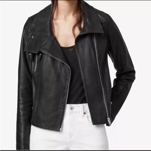 AllSaints Women's Black Bales 100% Leather Buckle Zip Moto Biker Jacket Coat